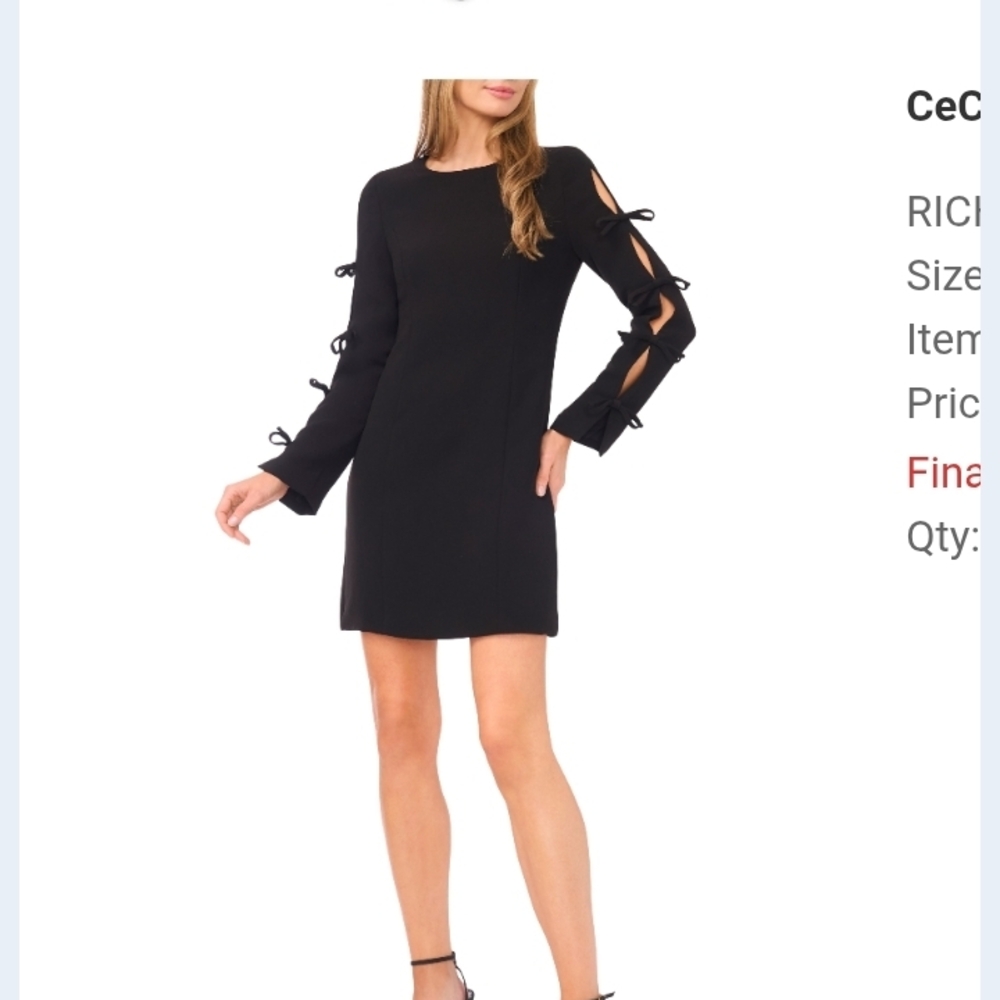 CeCe Black Shift Dress with Tie-Sleeve Detail